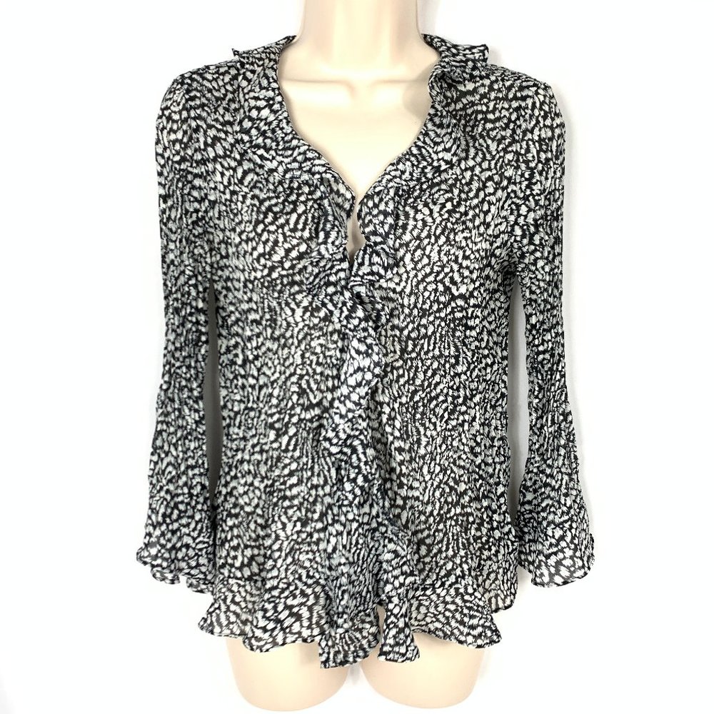 3/$25 Allison Taylor Ruffled Print Silk Blouse S